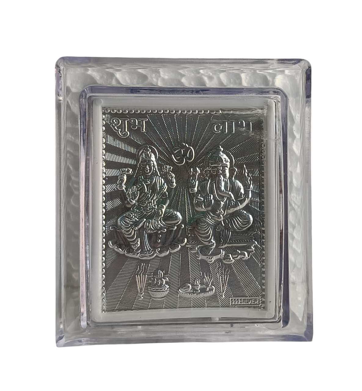Laxmi Ganesh Silver Foil Tabletop Frame – Small Plastic Stand Frame for Office Desk, Temple, or Gift