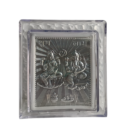 Laxmi Ganesh Silver Foil Tabletop Frame – Small Plastic Stand Frame for Office Desk, Temple, or Gift