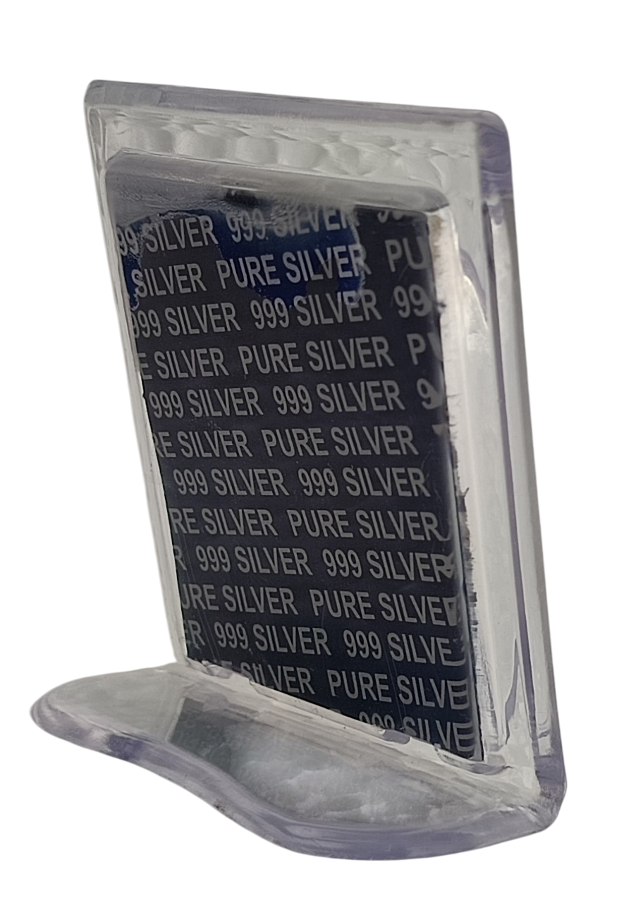 Laxmi Ganesh Silver Foil Tabletop Frame – Small Plastic Stand Frame for Office Desk, Temple, or Gift