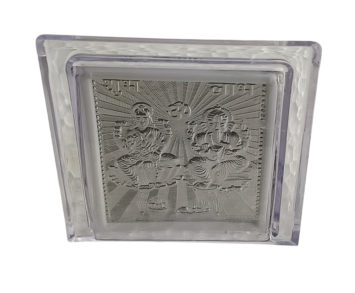 Laxmi Ganesh Silver Foil Tabletop Frame – Small Plastic Stand Frame for Office Desk, Temple, or Gift