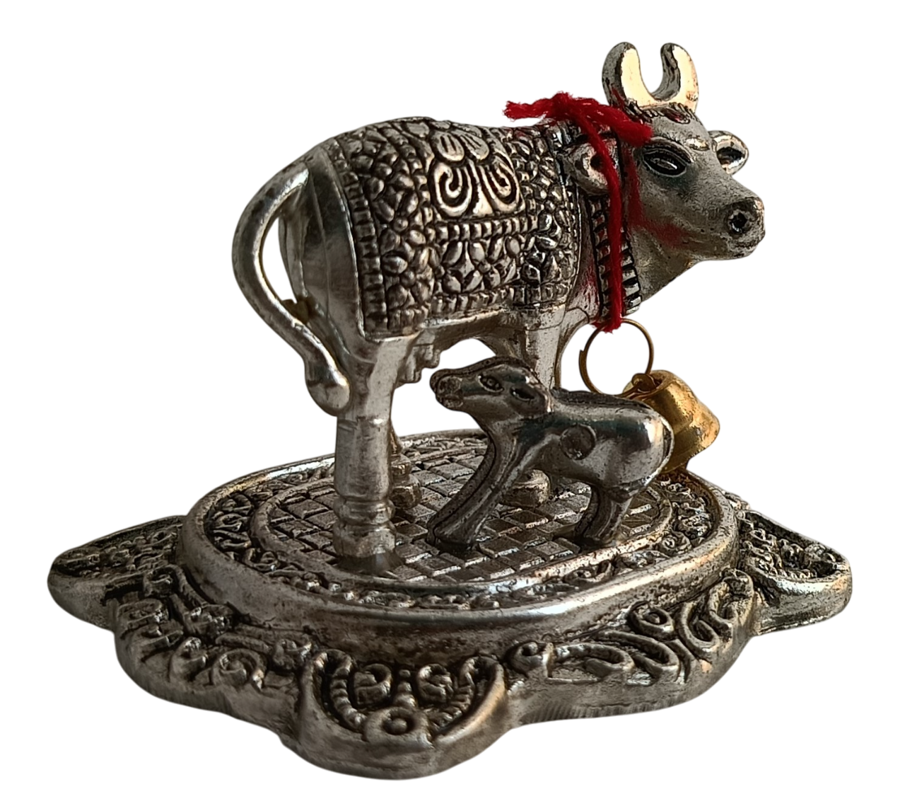 German Silver Cow and Calf Statue – Symbol of Prosperity and Devotion.