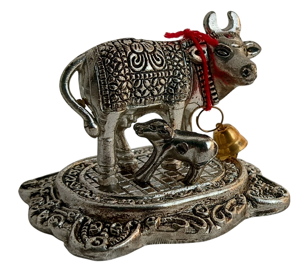 German Silver Cow and Calf Statue – Symbol of Prosperity and Devotion.