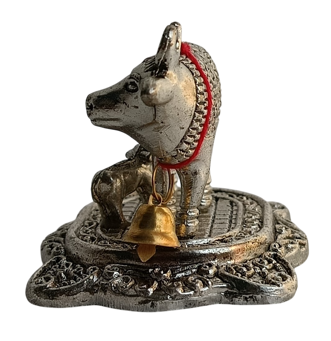 German Silver Cow and Calf Statue – Symbol of Prosperity and Devotion.