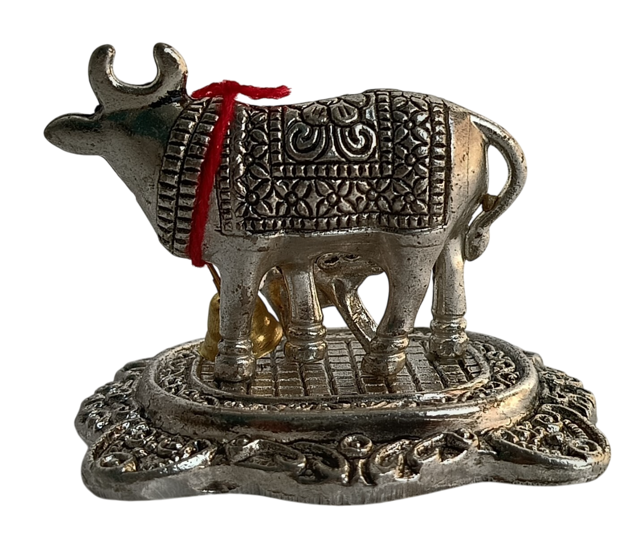 German Silver Cow and Calf Statue – Symbol of Prosperity and Devotion.