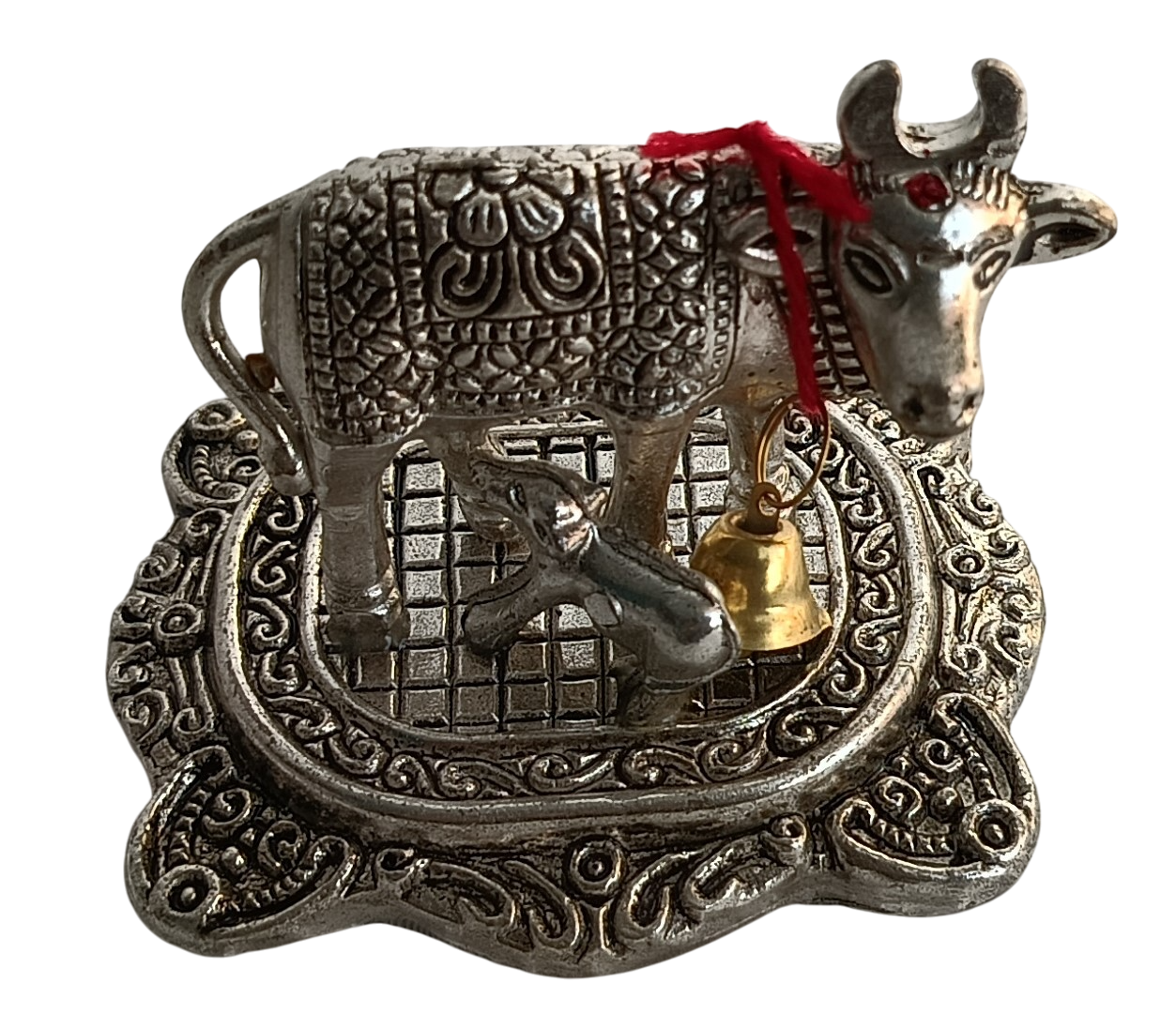 German Silver Cow and Calf Statue – Symbol of Prosperity and Devotion.