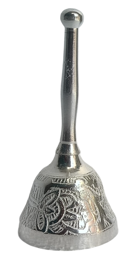 Antique German Silver Pooja Bell – Sacred and Elegant for Spiritual Rituals.