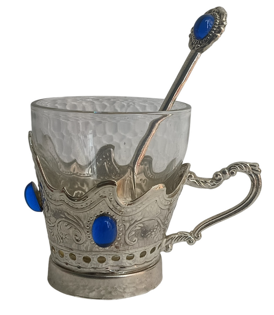 Handcrafted German Silver Cup Set with Spoon – Traditional Home Décor