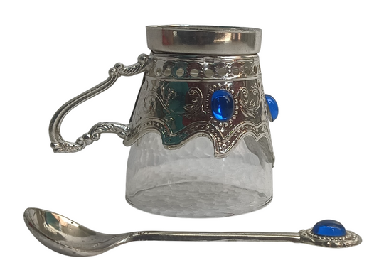 Handcrafted German Silver Cup Set with Spoon – Traditional Home Décor