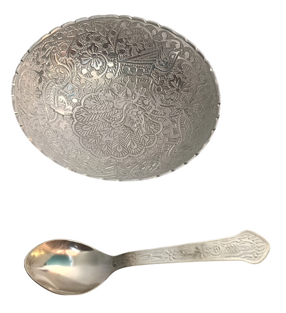 Antique German Silver Plated Bowl and Spoon Set – Timeless Elegance for Dining and Decor