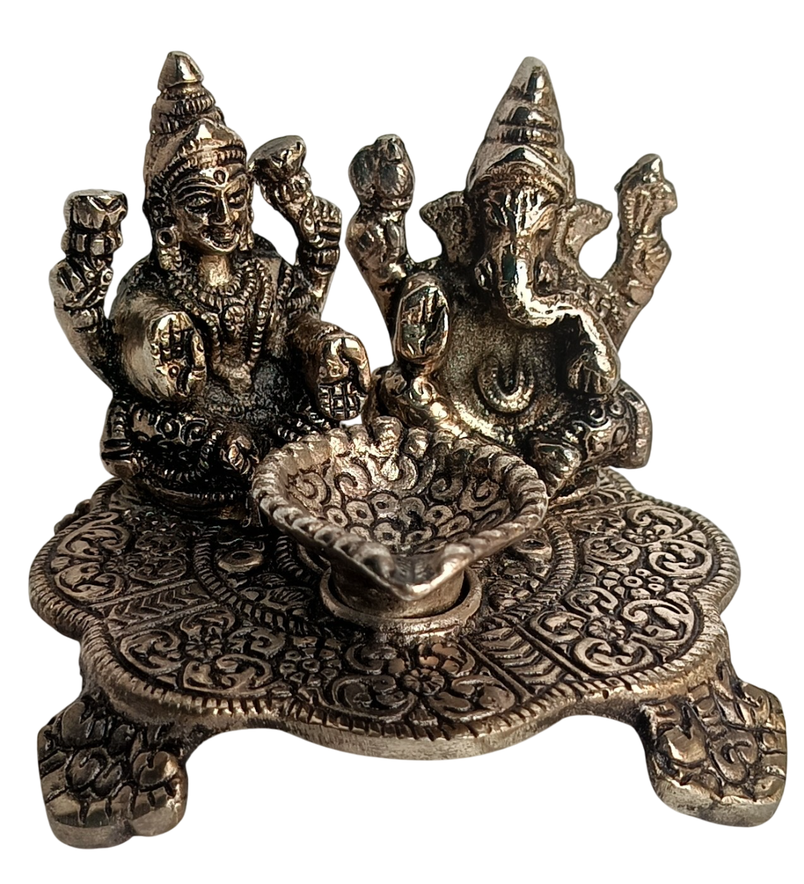 German Silver Lakshmi Ganesh Idol with Diya