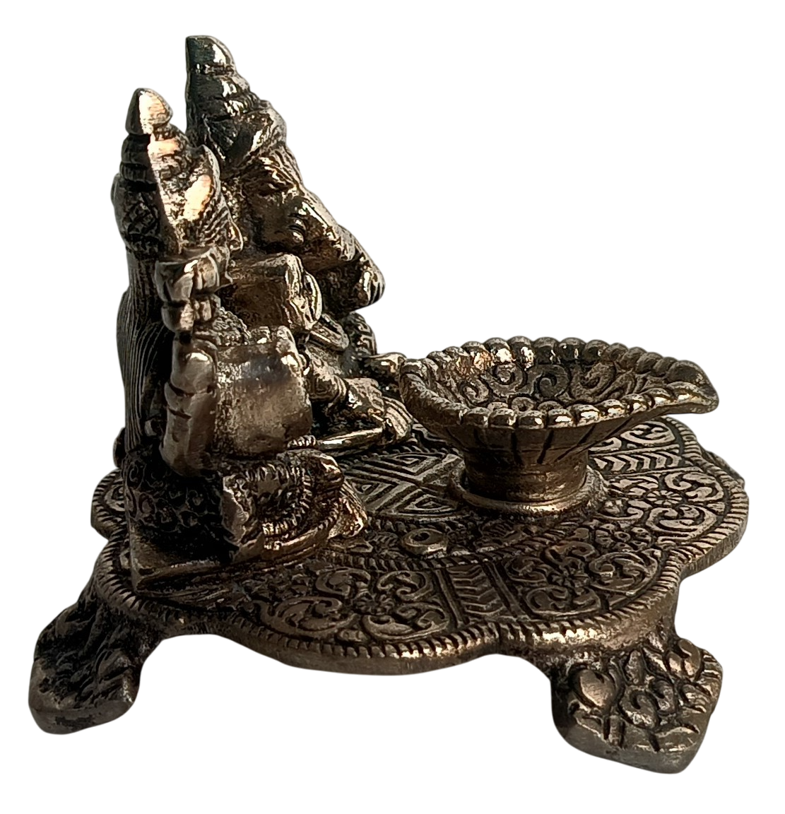 German Silver Lakshmi Ganesh Idol with Diya