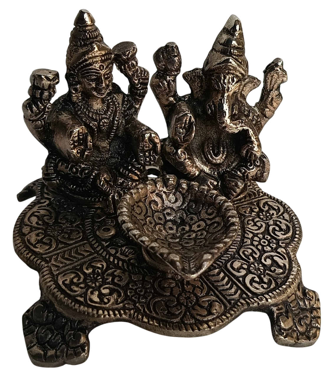 German Silver Lakshmi Ganesh Idol with Diya