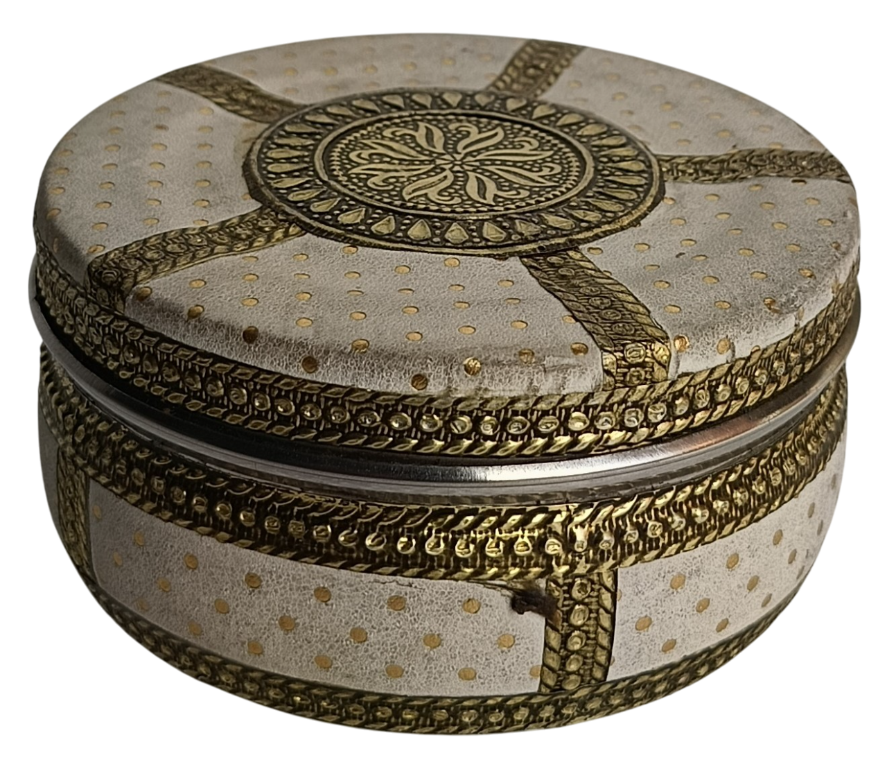 Meenakari Stainless Steel Decorative Box – White & Gold Engraved Design