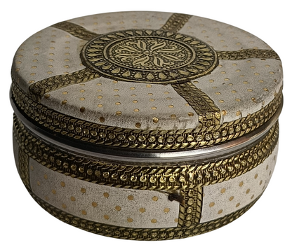 Meenakari Stainless Steel Decorative Box – White & Gold Engraved Design