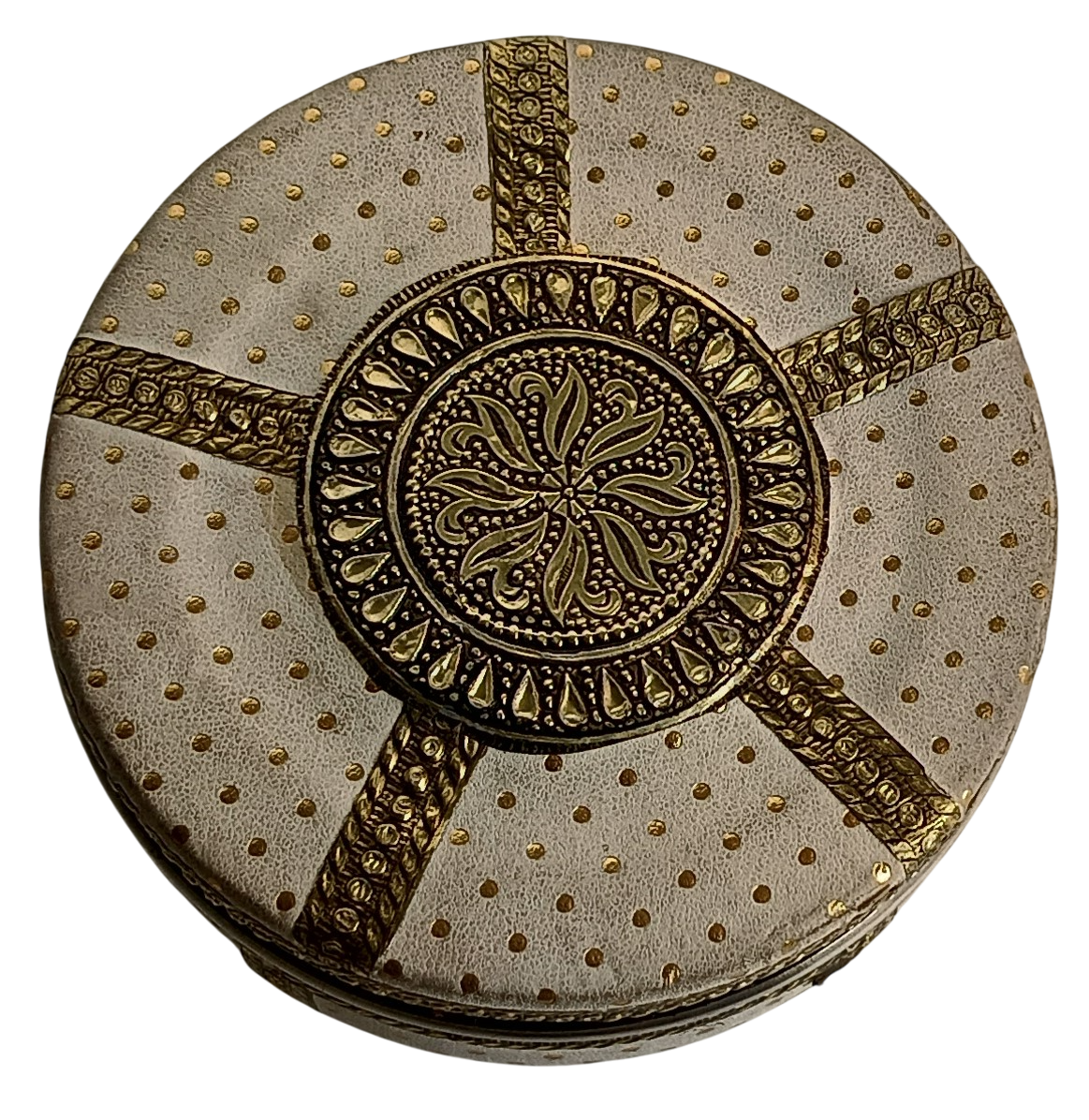 Meenakari Stainless Steel Decorative Box – White & Gold Engraved Design