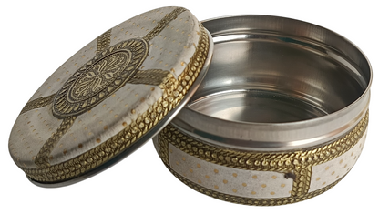 Meenakari Stainless Steel Decorative Box – White & Gold Engraved Design