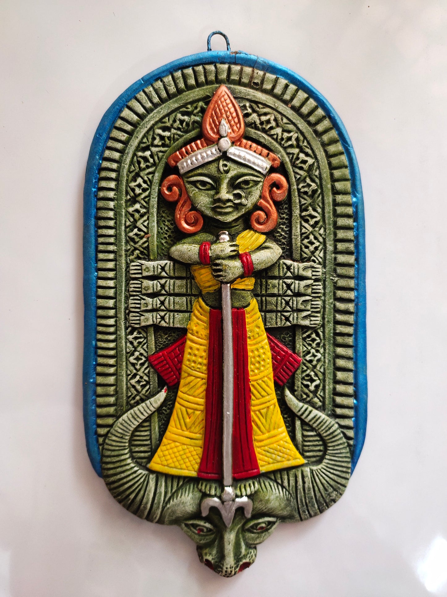 Terracotta Maa Durga Ma Dura Sherawali Maa Wall Hanging Showpiece.