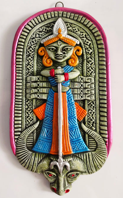 Terracotta Maa Durga Ma Dura Sherawali Maa Wall Hanging Showpiece.