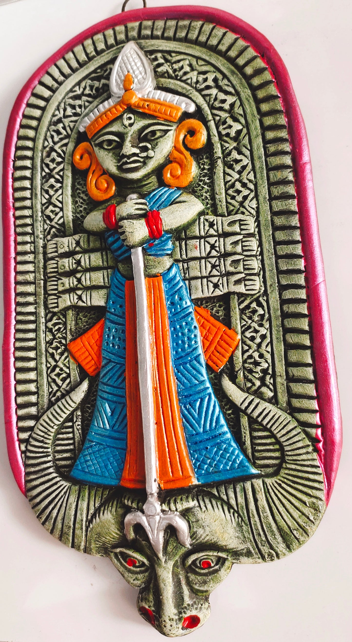 Terracotta Maa Durga Ma Dura Sherawali Maa Wall Hanging Showpiece.