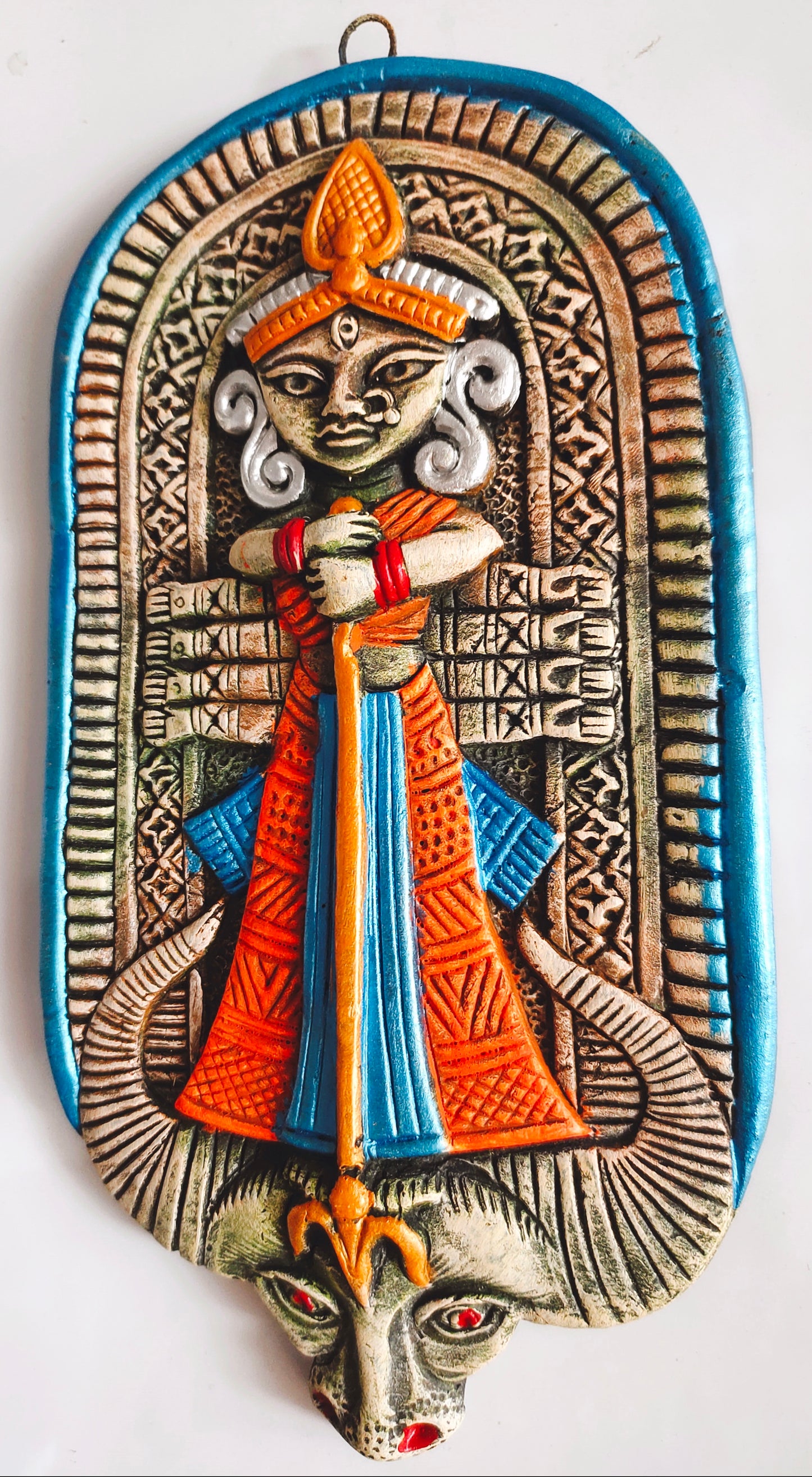 Terracotta Maa Durga Ma Dura Sherawali Maa Wall Hanging Showpiece.