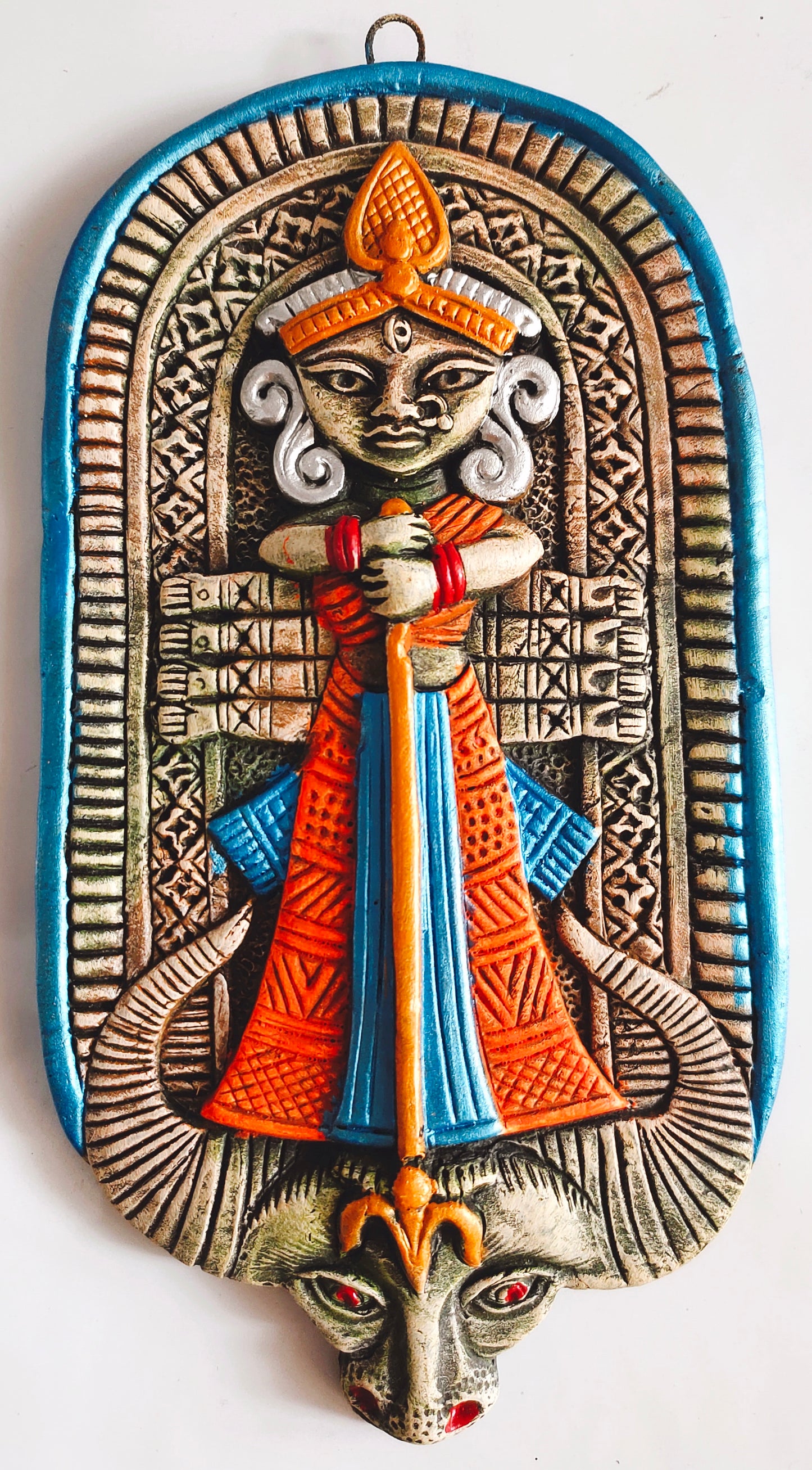 Terracotta Maa Durga Ma Dura Sherawali Maa Wall Hanging Showpiece.