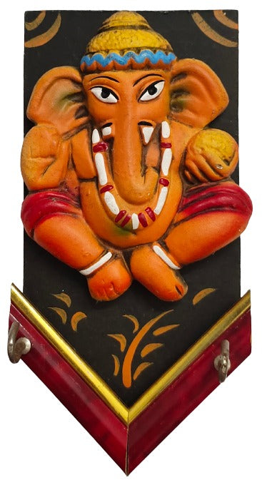 Ganesha Wooden Wall Hanging with Key Holder for Home Office Wall Decor Showpiece