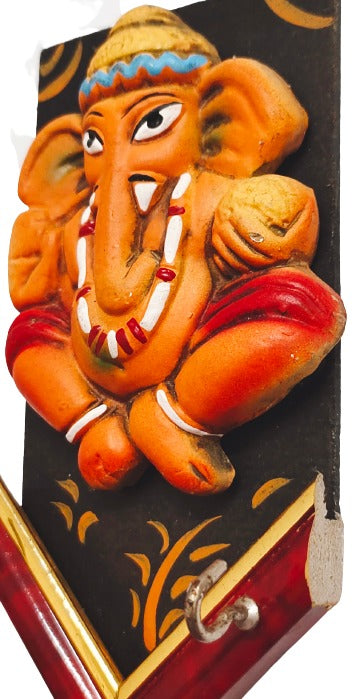 Ganesha Wooden Wall Hanging with Key Holder for Home Office Wall Decor Showpiece