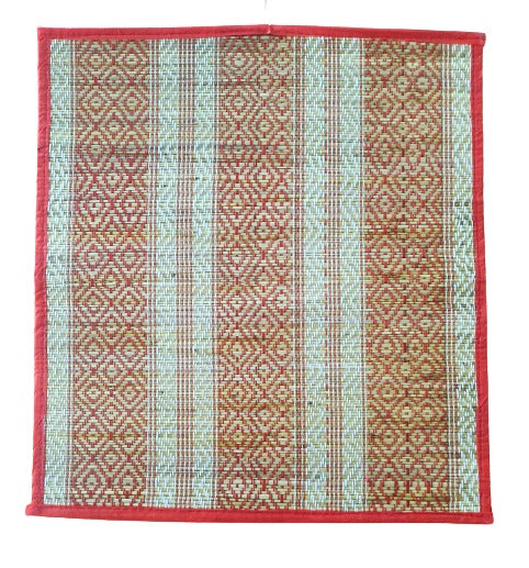 Striped Korai Grass Pooja Floor Mat (50 * 45 * 1 cm), Multi Color Mat.