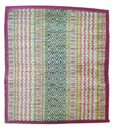 Striped Korai Grass Pooja Floor Mat (50 * 45 * 1 cm),Multi Color,
