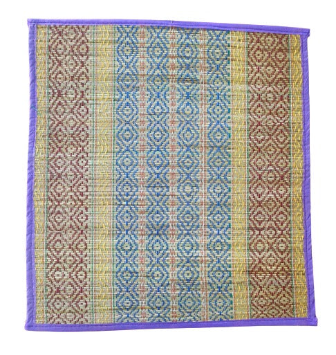 Striped Korai Grass Pooja Floor Mat (50 * 45 * 1 cm),Multi Color,