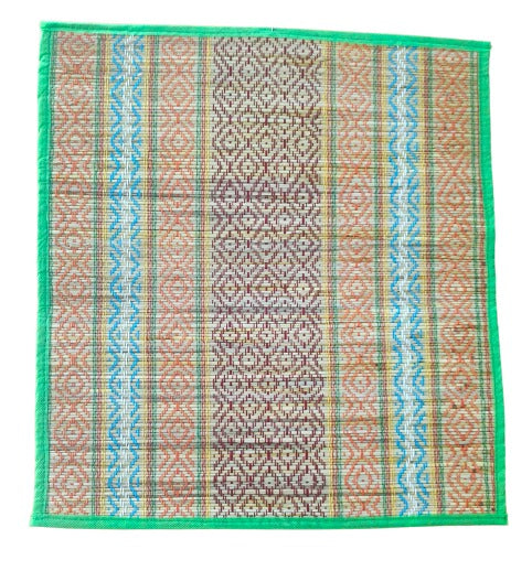 Striped Korai Grass Pooja Floor Mat (50 * 45 * 1 cm),Multi Color