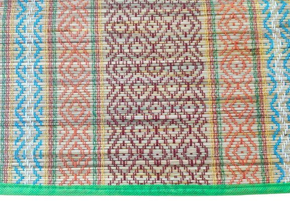 Striped Korai Grass Pooja Floor Mat (50 * 45 * 1 cm),Multi Color