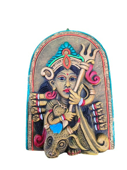 Brass Durga Statue Sherawali Mata With Silver Polish