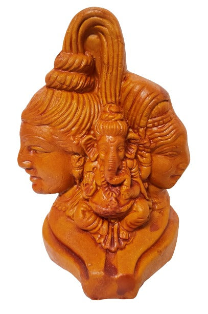 Handmade Terracotta Ganesha Idol with Shiv and Parvati by Mukherjee Handicrafts for Home Decor