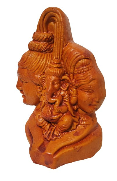 Handmade Terracotta Ganesha Idol with Shiv and Parvati by Mukherjee Handicrafts for Home Decor