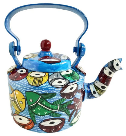 Exquisite Handpainted Pattachitra Aluminum Kettle | Traditional Indian Artwork | Authentic Home Decor