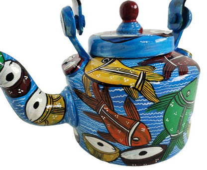 Exquisite Handpainted Pattachitra Aluminum Kettle | Traditional Indian Artwork | Authentic Home Decor