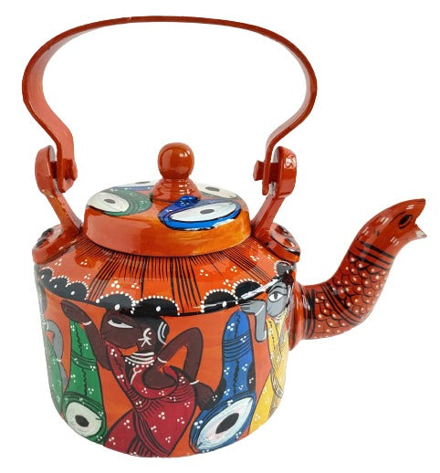Traditional Indian Pattachitra Aluminum Kettle | Handcrafted Art Piece | Cultural Home Accent