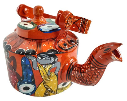 Traditional Indian Pattachitra Aluminum Kettle | Handcrafted Art Piece | Cultural Home Accent