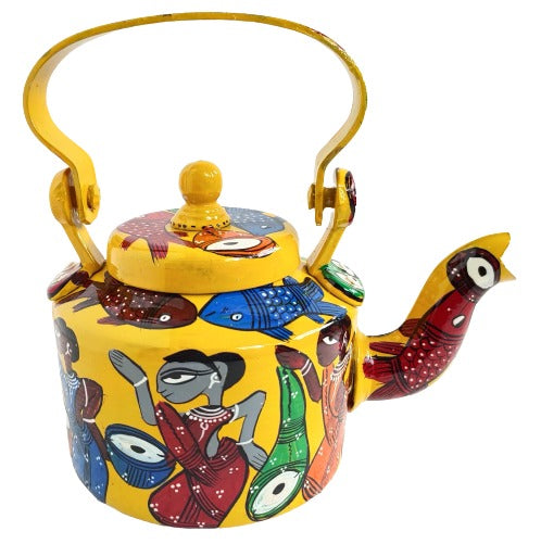 Handpainted Aluminum Kettle with Pattachitra Art | Authentic Indian Craftsmanship | Stunning Home Decoration