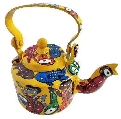 Handpainted Aluminum Kettle with Pattachitra Art | Authentic Indian Craftsmanship | Stunning Home Decoration