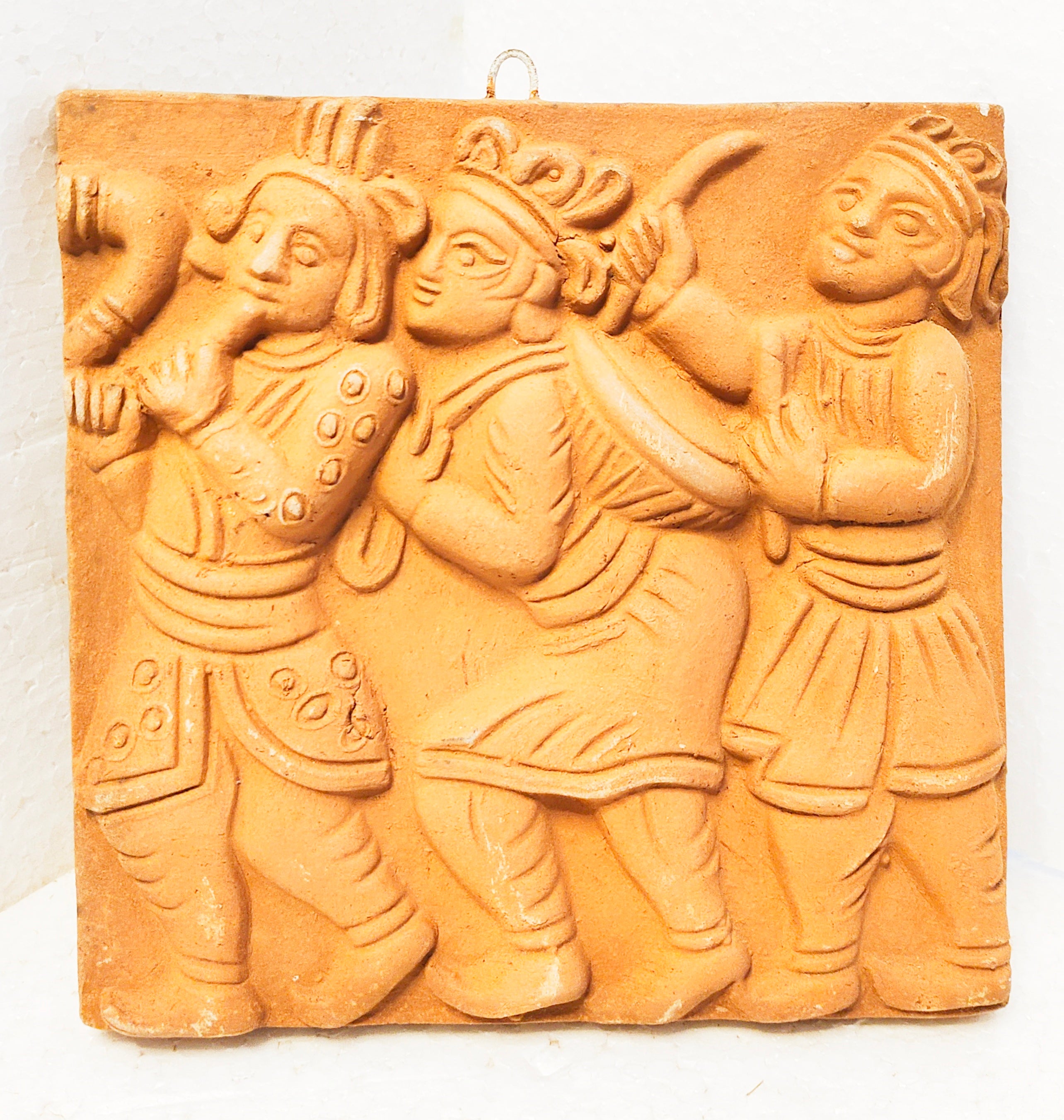 The art OF warli terracotta wall hanging tile (9.6x9.6x2)