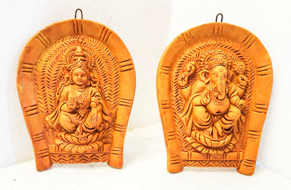 Terracotta Lord Ganesha and Laxmi MATA Ganesha Laxmi Wall Hanging Showpiece for Home Decor