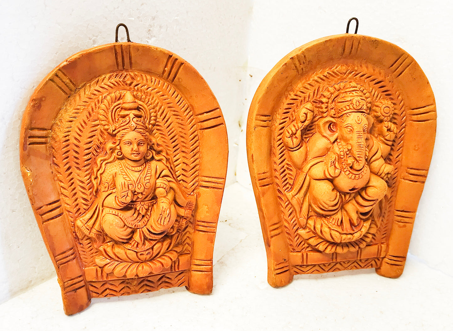 Terracotta Lord Ganesha and Laxmi MATA Ganesha Laxmi Wall Hanging Showpiece for Home Decor