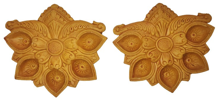 Traditional Handmade Terracotta Diya for Festive Decorations - Mukherjee Handicrafts ( Pack of 2 )