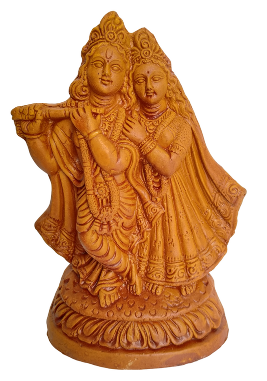 Terracotta Clay Lord Radha Krishna Statue - Murlidhar/Krishn Kanhiya Idol,