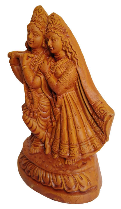 Terracotta Clay Lord Radha Krishna Statue - Murlidhar/Krishn Kanhiya Idol,