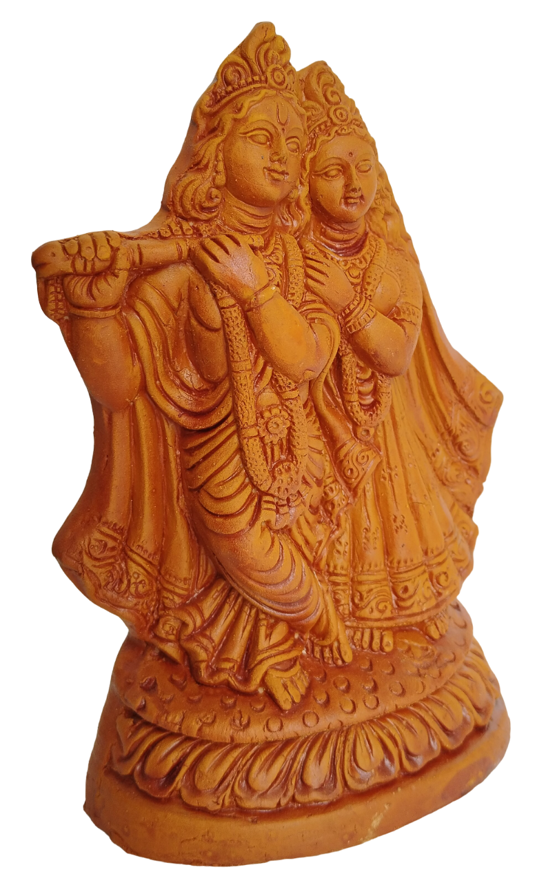 Terracotta Clay Lord Radha Krishna Statue - Murlidhar/Krishn Kanhiya Idol,