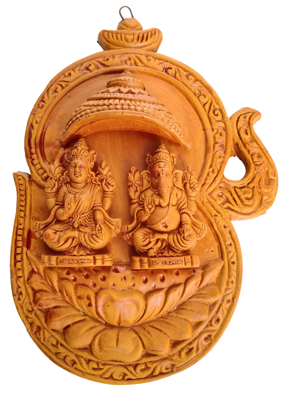 Terracotta Lord Ganesha and Laxmi MATA Ganesha Laxmi Wall Hanging Showpiece for Home Decor