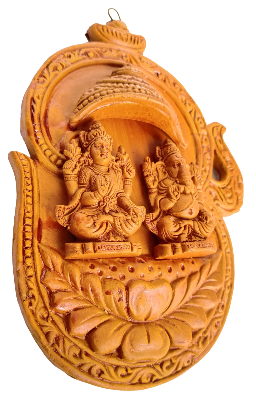 Terracotta Lord Ganesha and Laxmi MATA Ganesha Laxmi Wall Hanging Showpiece for Home Decor